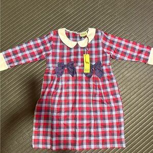 Plaid Long Sleeve Dress with Bows